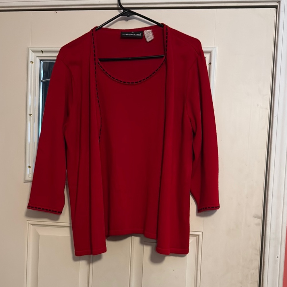 Alfred Dunner Red Cardigan Sweater Lightweight Knit